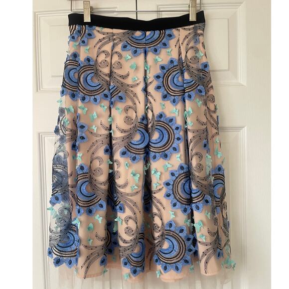 NWT Anthropologie Eva Franco Blue Embroidered Solstice Tulle Skirt • Size 4 - Picture 3 of 5